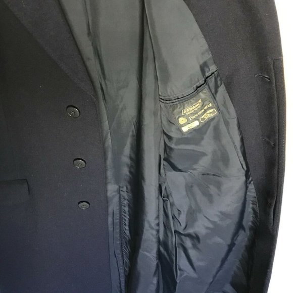 MEN VINTAGE ST MICHAEL OVERCOAT NAVY WOOL DARK BLUE SIZE 40 102 RETRO - Picture 7 of 12